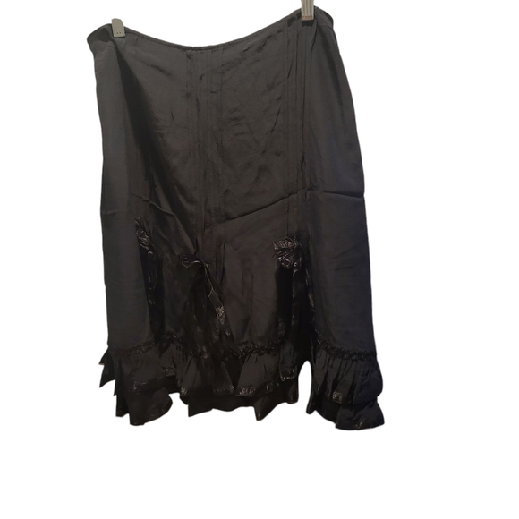 Silkland 100% Silk Black Ruffled Skirt With Bow Details Size 10 - Picture 2 of 6